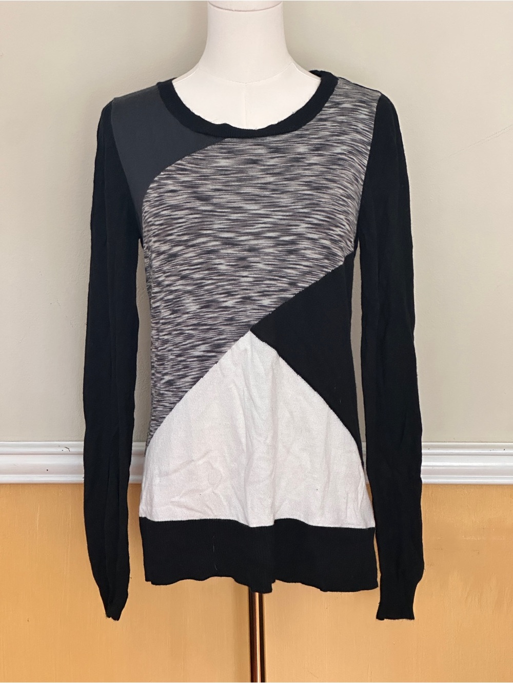 Mossimo Supply Co. Black, Gray & White Colorblock Crew Sweater